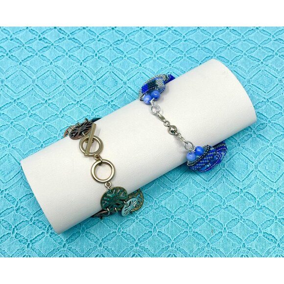 2 Handcrafted Bracelets: Mixed Metal Coin Design &‎ Blue Beaded - Picture 2 of 8